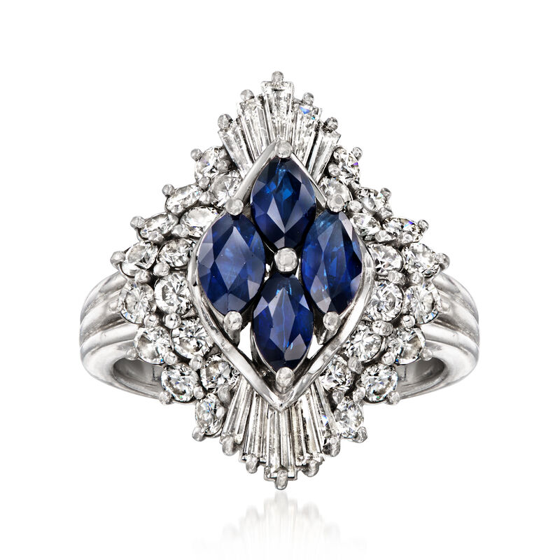 C. 1990 Vintage 1.60 ct. t.w. Sapphire Ring with 1.89 ct. t.w. Diamonds in Platinum. Size 6.5 image number 0