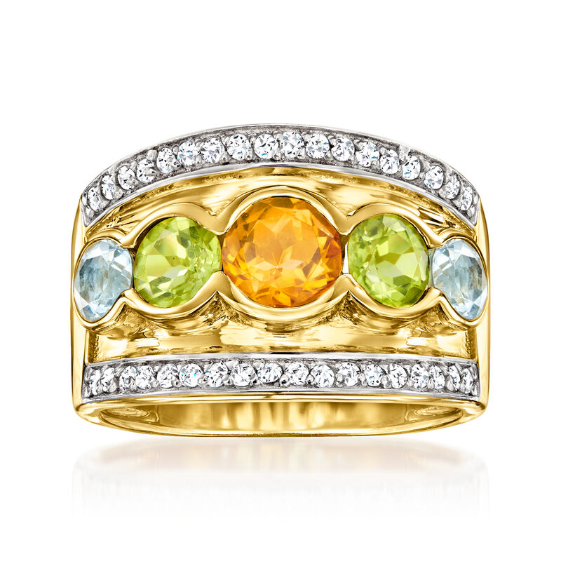 2.70 ct. t.w. Multi-Gemstone and .30 ct. t.w. White Zircon Ring in 18kt Gold Over Sterling image number 0