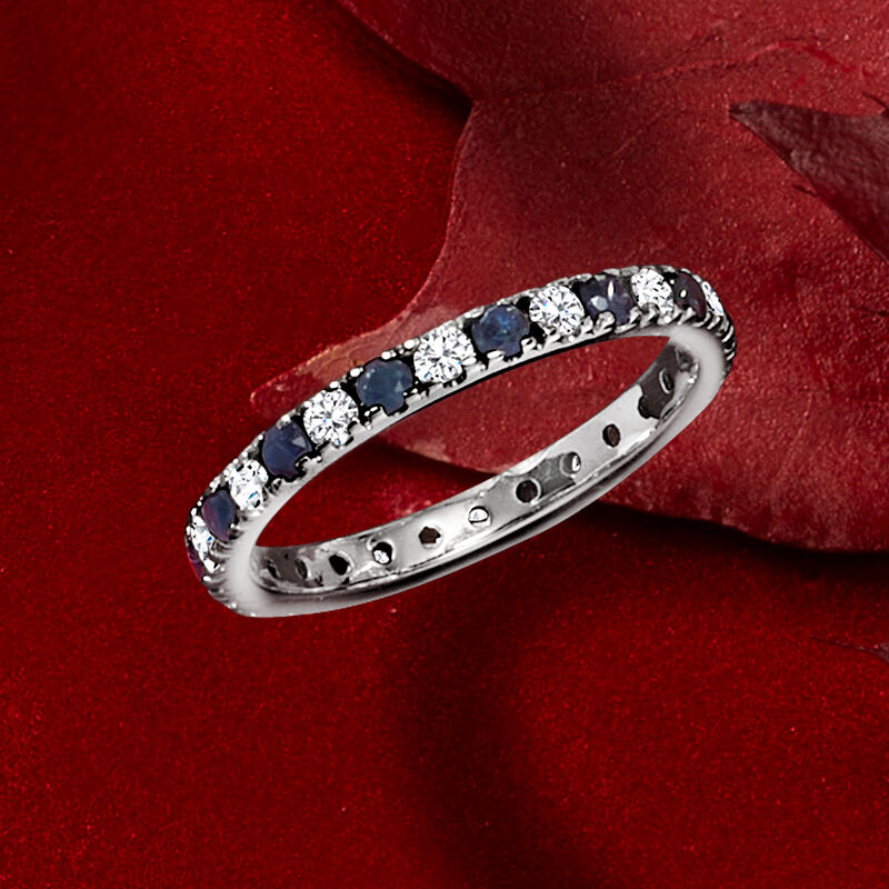 .50 ct. t.w. Sapphire and .50 ct. t.w. Diamond Eternity Band in 14kt White Gold image number 3