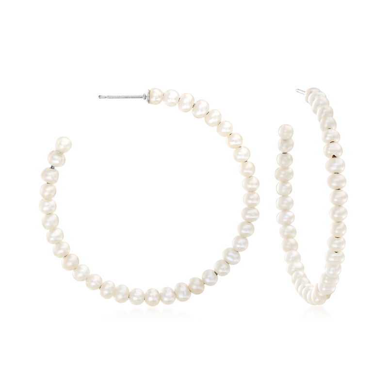 3-3.5mm Cultured Pearl C-Hoop Earrings in Sterling Silver image number 0