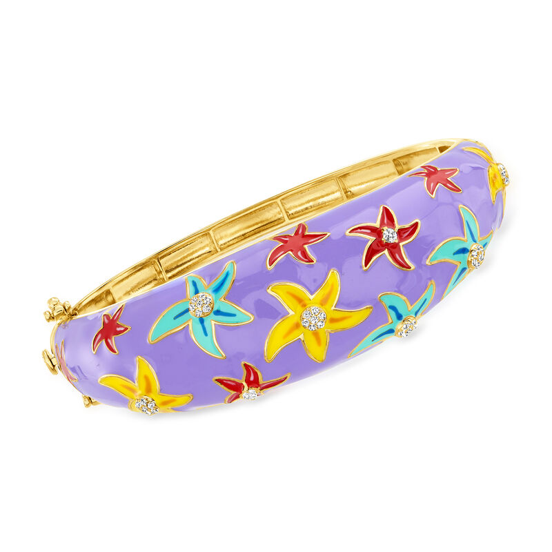 .33 ct. t.w. White Topaz and Multicolored Enamel Starfish Bangle Bracelet in Sterling Silver. 7&quot; image number 0