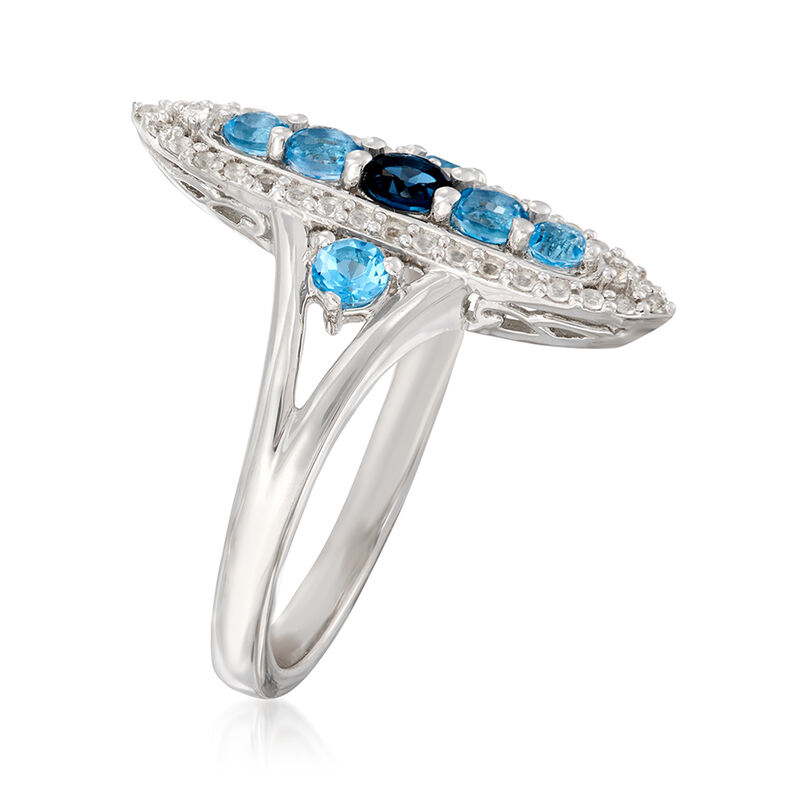 .90 ct. t.w. Blue Topaz and .10 ct. t.w. White Topaz Ring in Sterling Silver image number 2