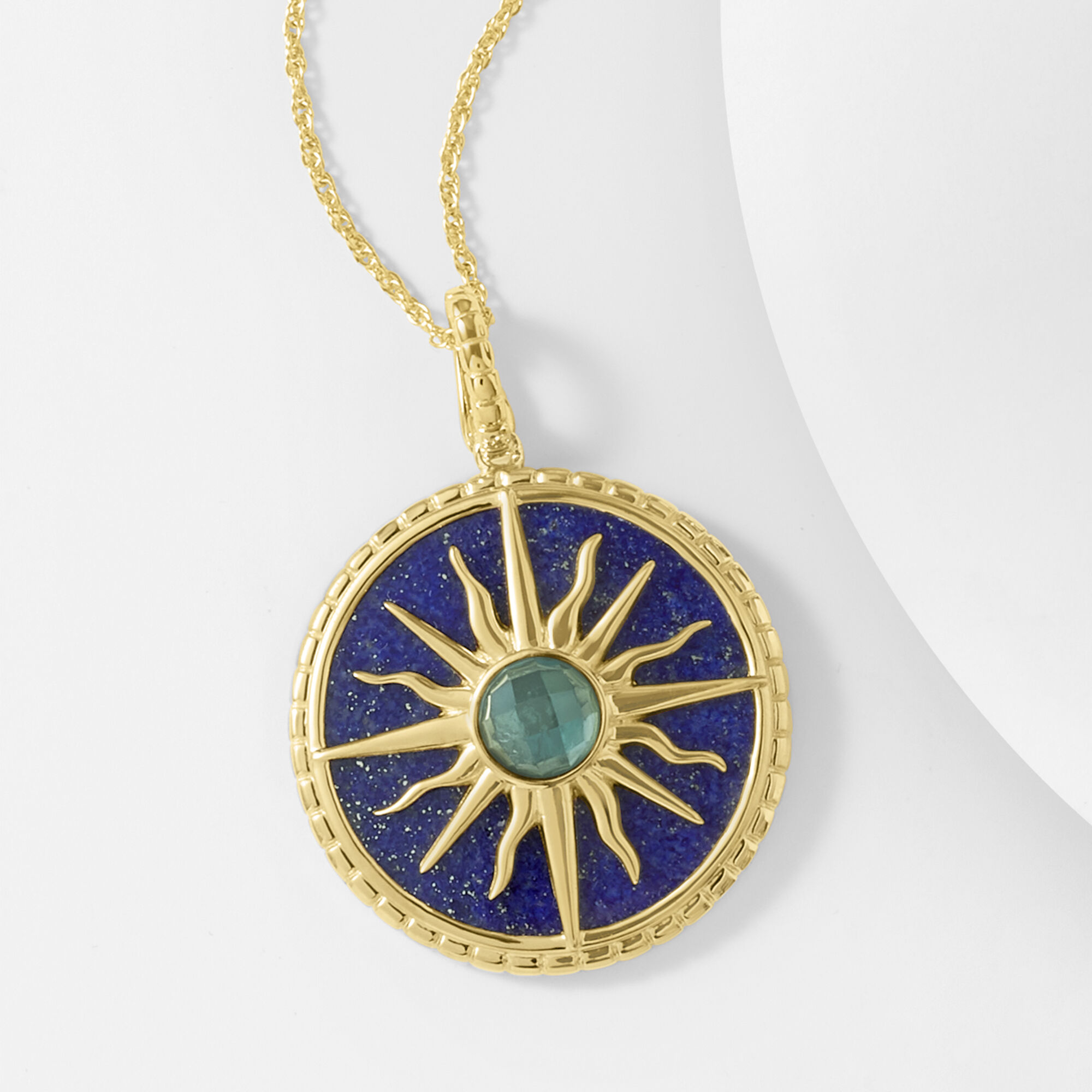 Lapis and 1.30 Carat London Blue Topaz Sun Pendant Necklace in