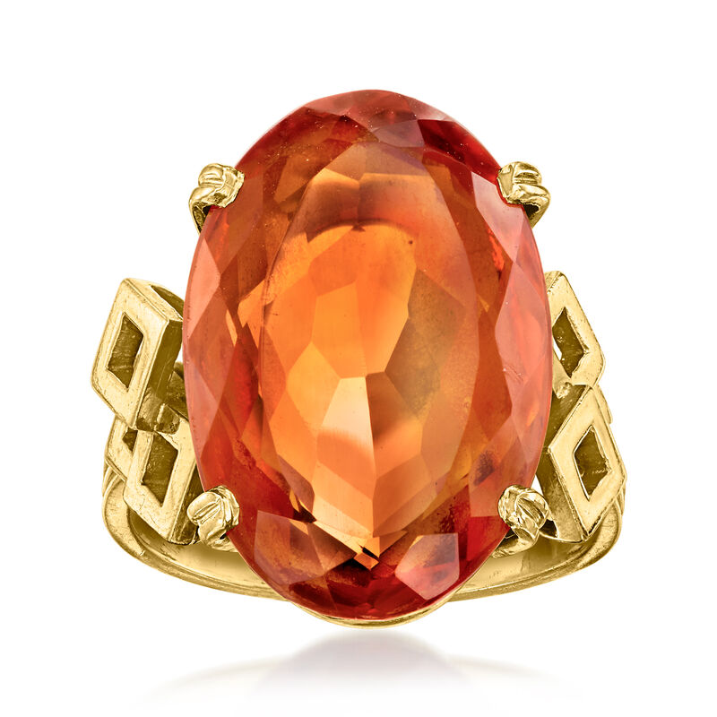 C. 1970 Vintage 10.50 Carat Orange Citrine Ring in 18kt Yellow Gold image number 0
