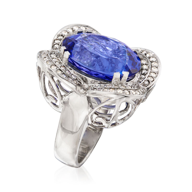 18.00 Carat Tanzanite and .87 ct. t.w. Diamond Flower Ring in 18kt White Gold image number 2