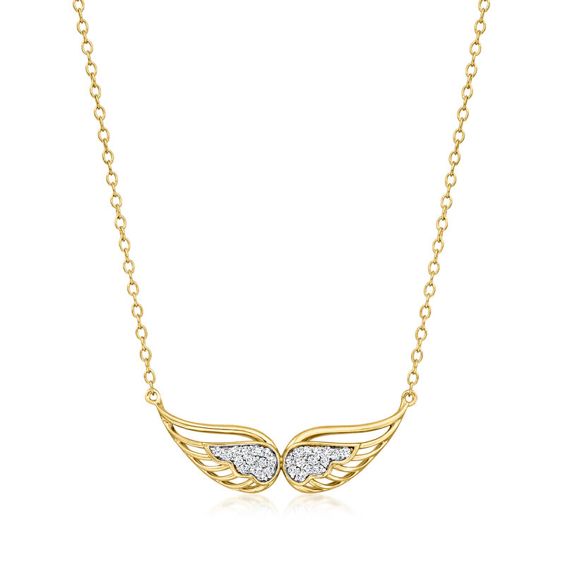 .10 ct. t.w. Diamond Angel Wings Necklace in 18kt Gold Over Sterling. 16&quot; image number 1