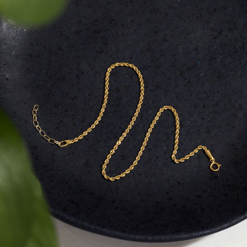 Italian 1.6mm 14kt Yellow Gold Rope-Chain Anklet. 9&quot; image number 2