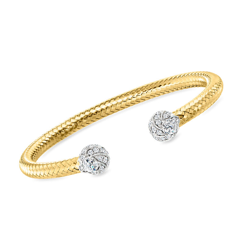 Charles Garnier 2.10 ct. t.w. CZ Ball Cuff Bracelet in 18kt Gold Over Sterling with Sterling Silver. 7.5" image number 0