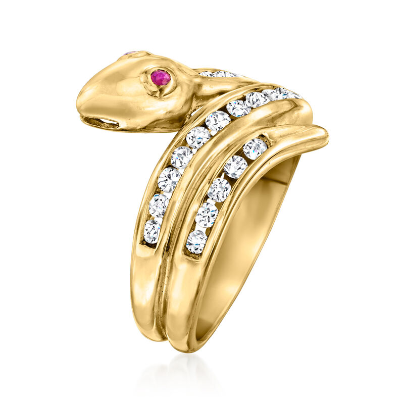 C. 1990 Vintage .23 ct. t.w. Diamond Snake Ring with Rubies in 14kt Yellow Gold. Size 6 image number 2