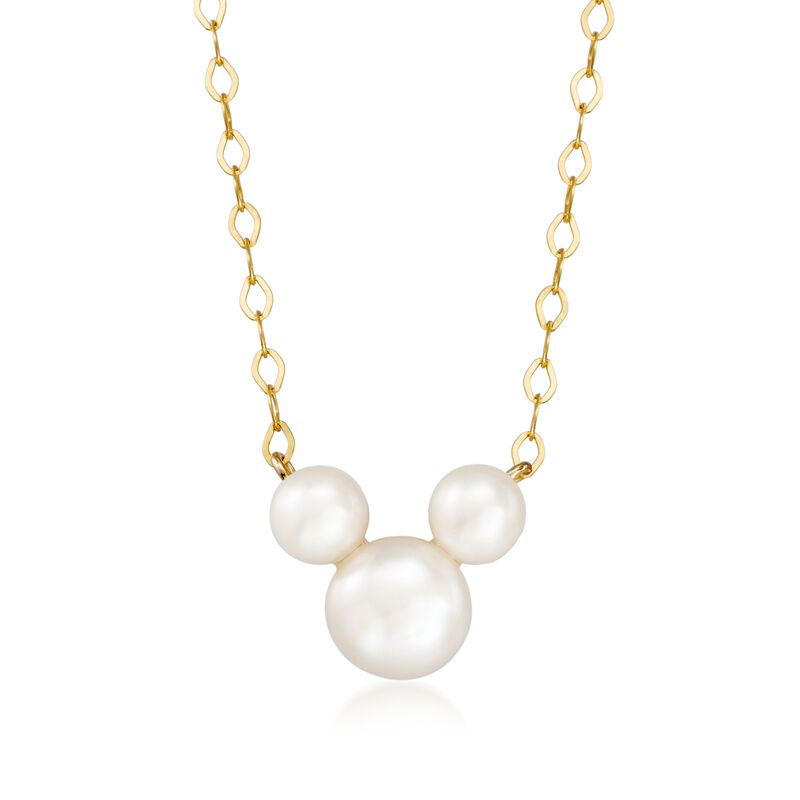 Child's Disney 3-5.5mm Cultured Pearl Mickey Mouse Necklace in 14kt Yellow Gold image number 0