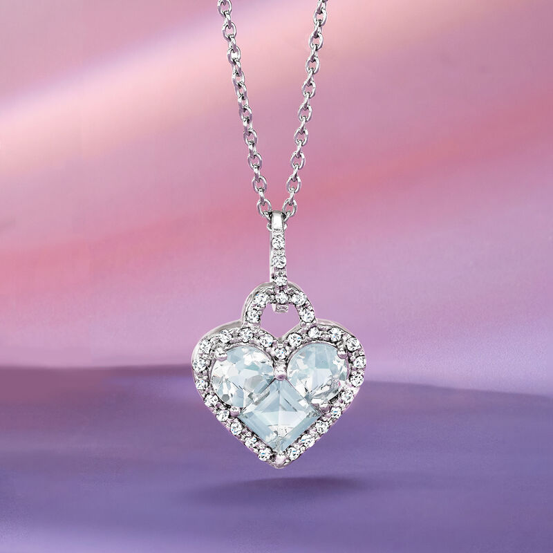 1.80 ct. t.w. Aquamarine and .20 ct. t.w. Diamond Heart Pendant Necklace in Sterling Silver image number 2