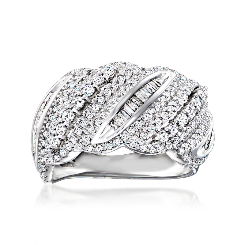 1.00 ct. t.w. Baguette and Round Diamond Striped Ring in Sterling Silver image number 0