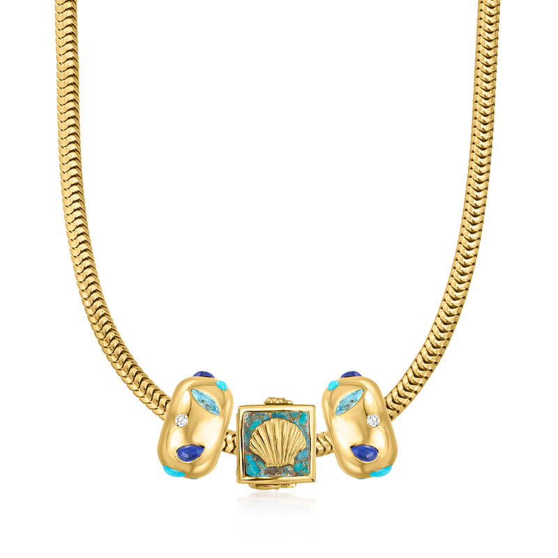 Turquoise Sea Life Bead Charm in 18kt Gold Over Sterling image number 2