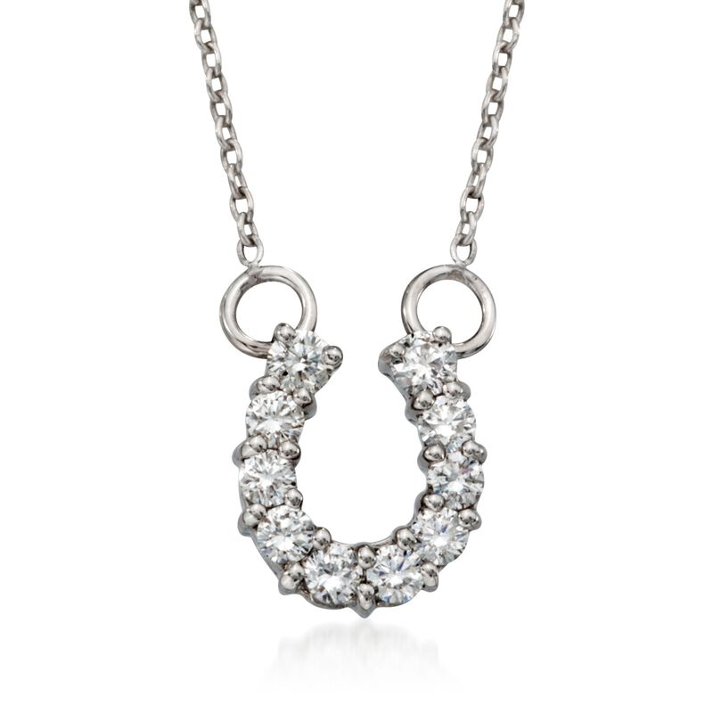 Roberto Coin &quot;Tiny Treasures&quot; .23 ct. t.w. Diamond Horseshoe Necklace in 18kt White Gold  image number 0