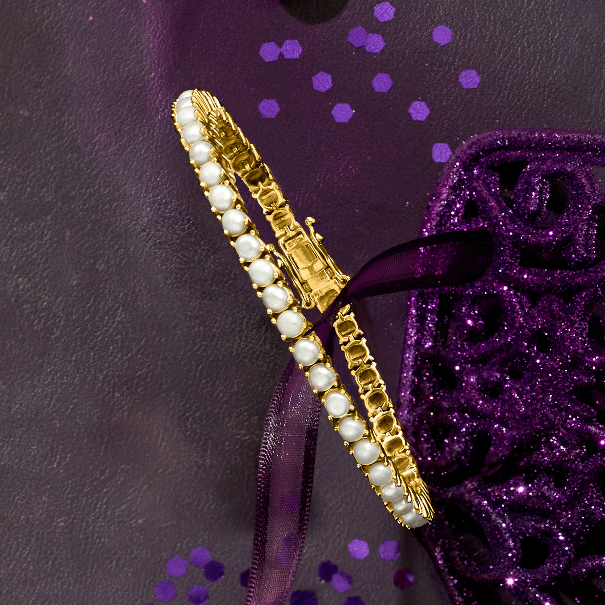 4mm Cultured Pearl Tennis Bracelet in 18kt Gold Over Sterling