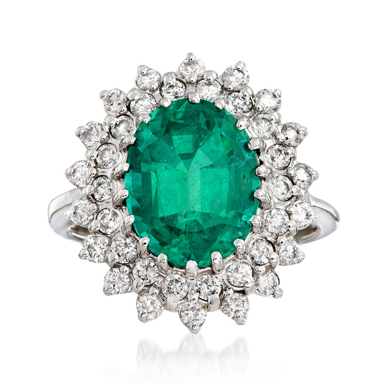 4.65 Carat Emerald and 1.15 ct. t.w. Diamond Ring in 14kt White Gold image number 0