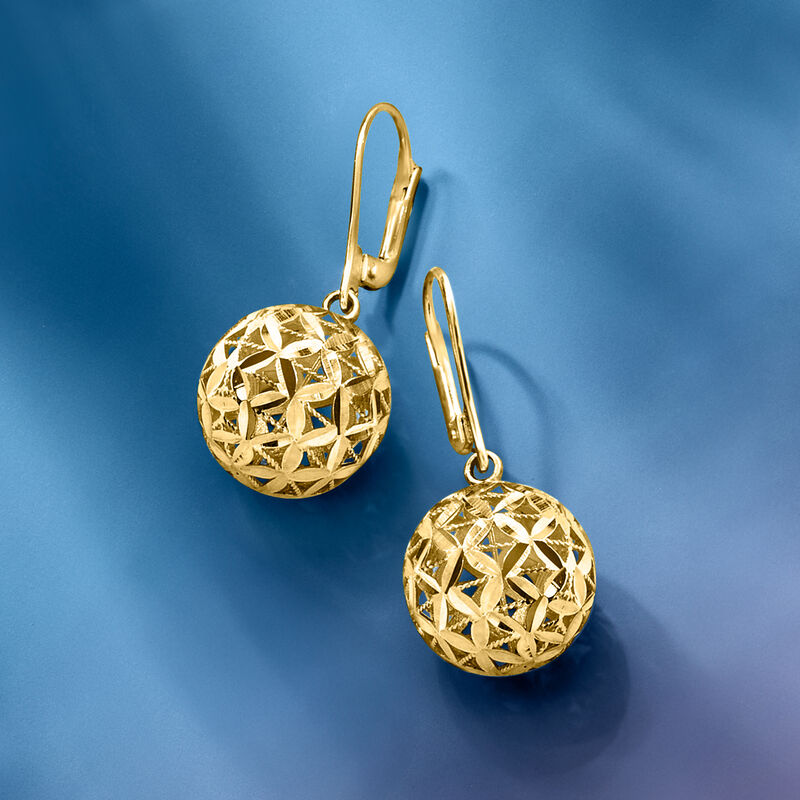 18kt Gold Over Sterling Diamond-Cut Ball Drop Earrings image number 2