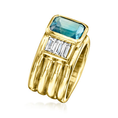 C. 1990 Vintage 3.00 Carat Swiss Blue Topaz and .90 ct. t.w. Diamond Ring in 18kt Yellow Gold