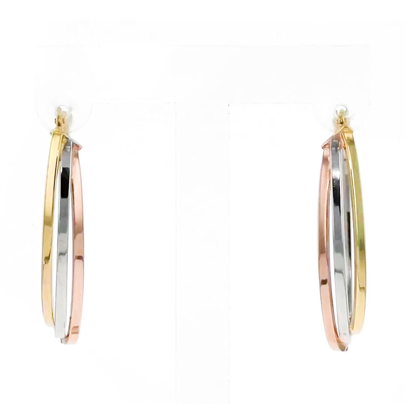 Italian 14kt Tri-Colored Gold Oval Hoop Earrings. 1 1/4&quot; image number 2