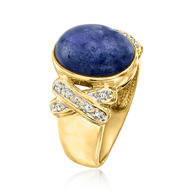C. 1980 Vintage Lapis Ring with Diamonds in 14kt Yellow Gold. Size 6 image number 2