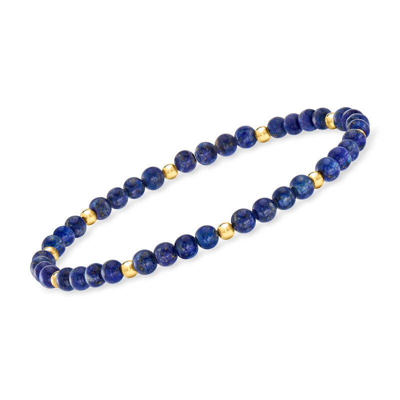 4-4.5mm Lapis Bead Stretch Bracelet with 14kt Yellow Gold image number 0