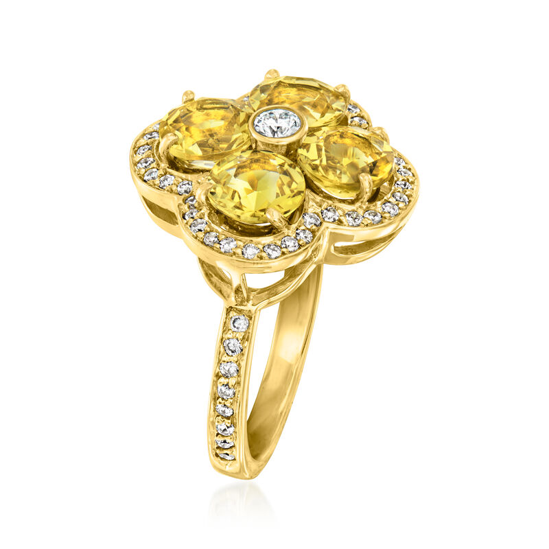 C. 1990 Vintage 3.00 ct. t.w. Beryl and .66 ct. t.w. Diamond Clover Ring in 18kt Yellow Gold. Size 6.5 image number 2