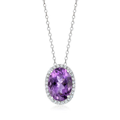5.50 Carat Oval Amethyst Pendant Necklace with .40 ct. t.w. White Topaz in Sterling Silver