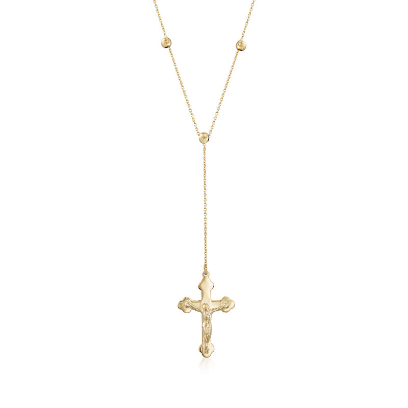 Italian 18kt Yellow Gold Cross and Station Bead Rosary-Style Necklace image number 0