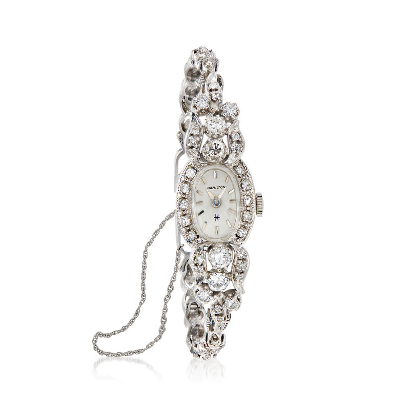 C. 1950 Vintage Women's Hamilton 1.55 ct. t.w. Diamond 15mm Watch in 14kt White Gold image number 0