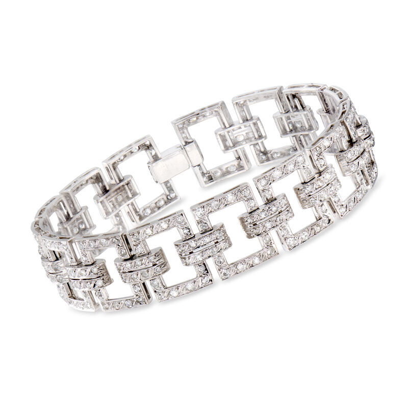C. 1990 Vintage 6.75 ct. t.w. Diamond Geometric-Link Bracelet in Platinum. 7&quot; image number 0