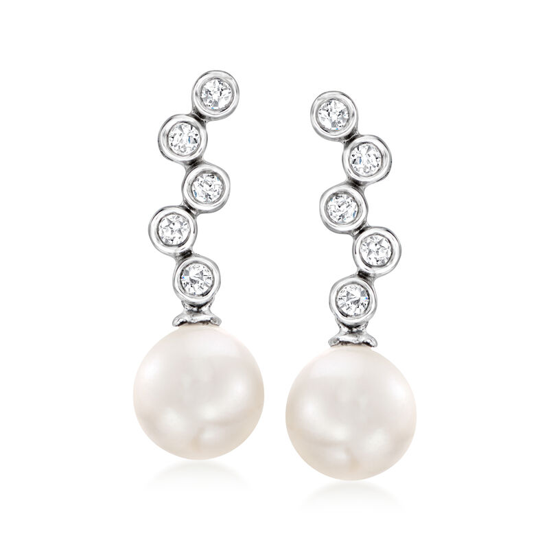 7-7.5mm Cultured Akoya Pearl and .20 ct. t.w. Diamond Drop Earrings in 14kt White Gold  image number 0