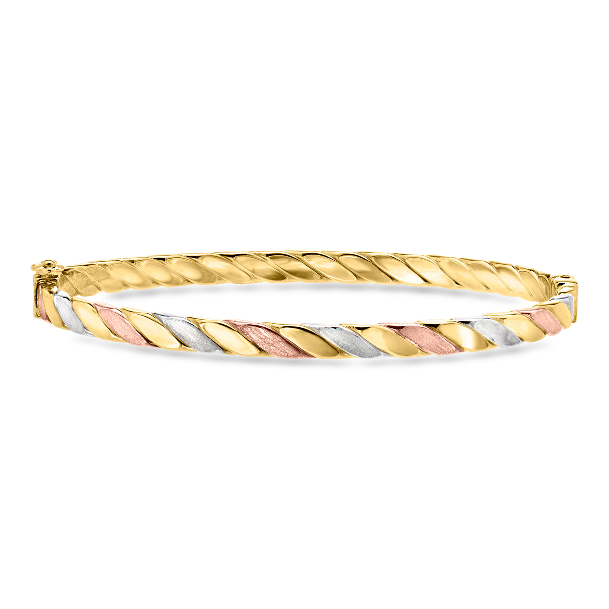Italian 18kt Tri-Colored Gold Twisted Bangle Bracelet. 7&quot