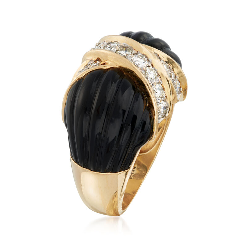 C. 1980 Vintage Onyx and .70 ct. t.w. Diamond X Ring in 14kt Yellow Gold. Size 6.5 image number 1