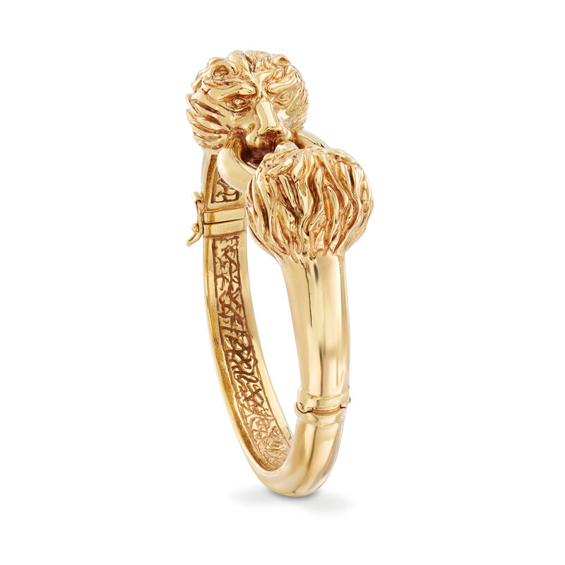 Italian 14kt Yellow Gold Double Lion Head Bangle Bracelet image number 1