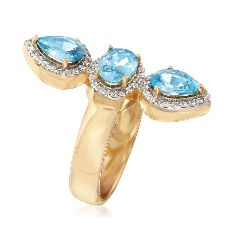 3.30 ct. t.w. Blue and White Zircon Frame Ring in 18kt Gold Over Sterling image number 2
