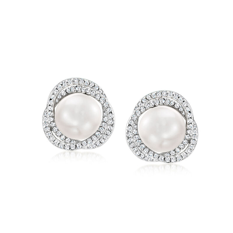9-9.5mm Cultured Pearl and .70 ct. t.w. White Topaz Earrings in Sterling Silver  image number 0