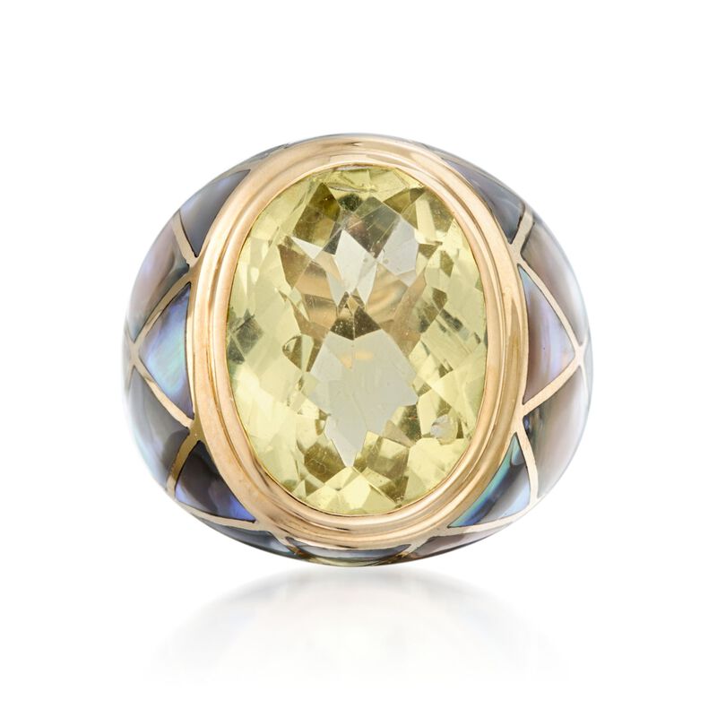 Lime Quartz and Abalone Shell Ring in 14kt Yellow Gold image number 0