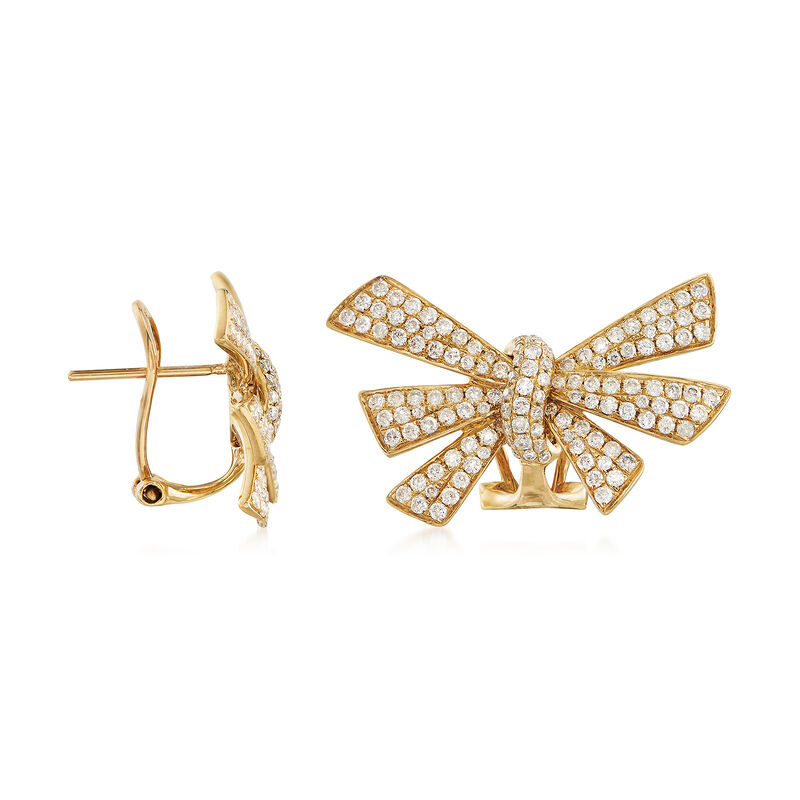 1.20 ct. t.w. Diamond Bow Earrings in 18kt Yellow Gold image number 2