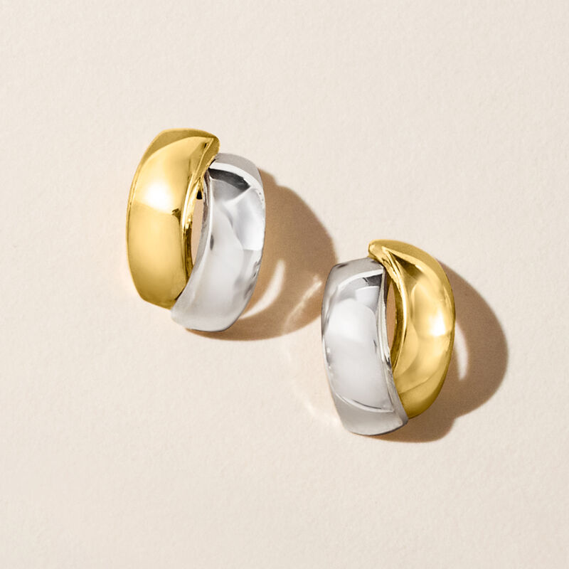14kt Two-Tone Gold Curved Earrings image number 3