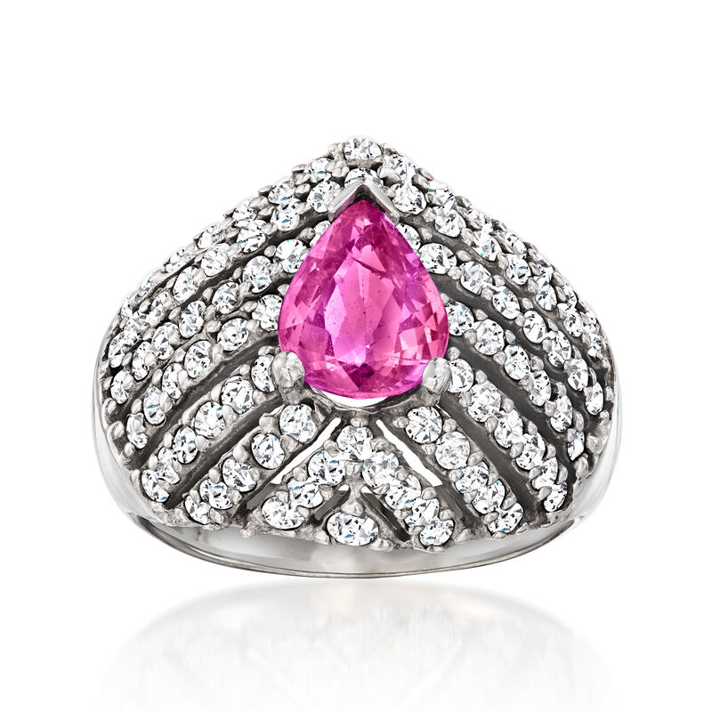 C. 1990 Vintage 1.73 Carat Pink Sapphire Ring with 1.85 ct. t.w. Diamonds in 14kt White Gold. Size 6.75 image number 0