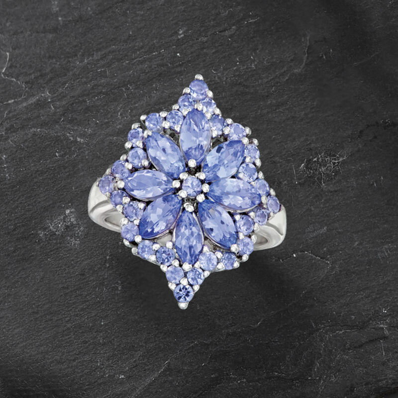 2.70 ct. t.w. Tanzanite Flower Burst Ring in Sterling Silver image number 3
