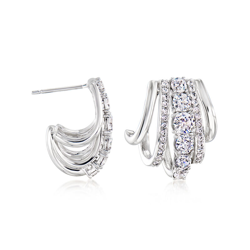 Rhodium-Plated Multi-Hoop Earrings with 2.00 ct. t.w. CZs. 3/4" image number 0