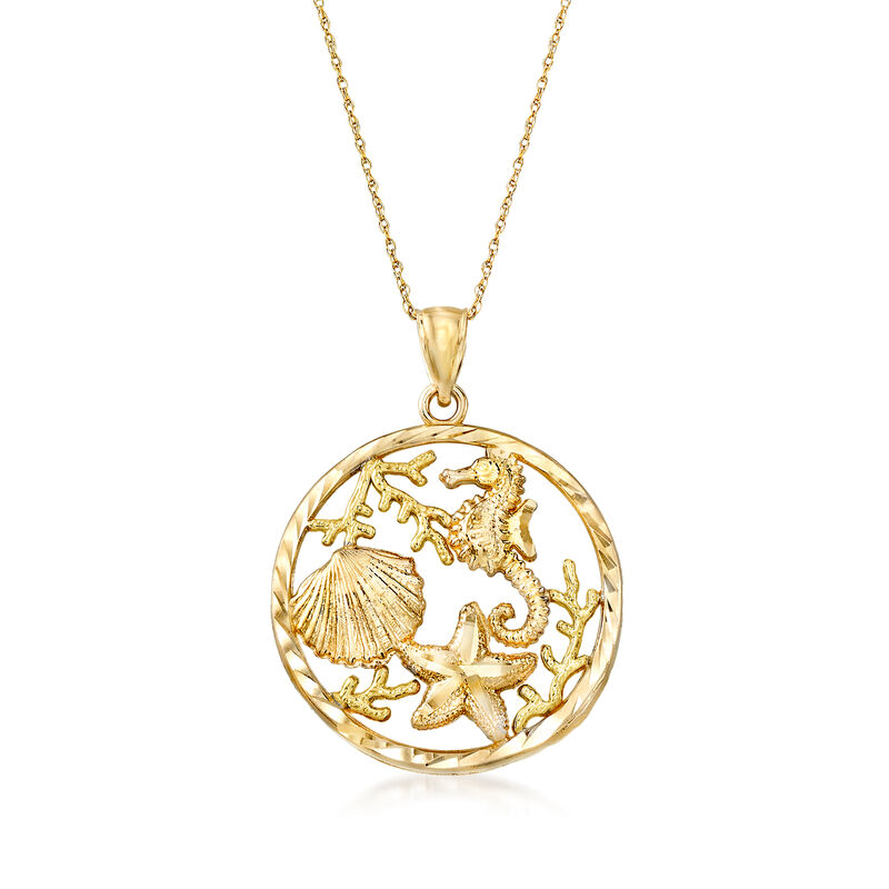 14kt Yellow Gold Sea Life Pendant Necklace. 18&quot; image number 1