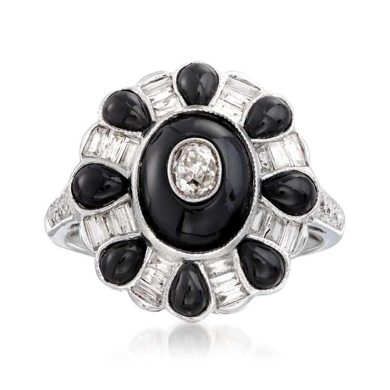 C. 2000 Vintage Black Onyx and .65 ct. t.w. Diamond Ring in 18kt White Gold. Size 6 image number 0