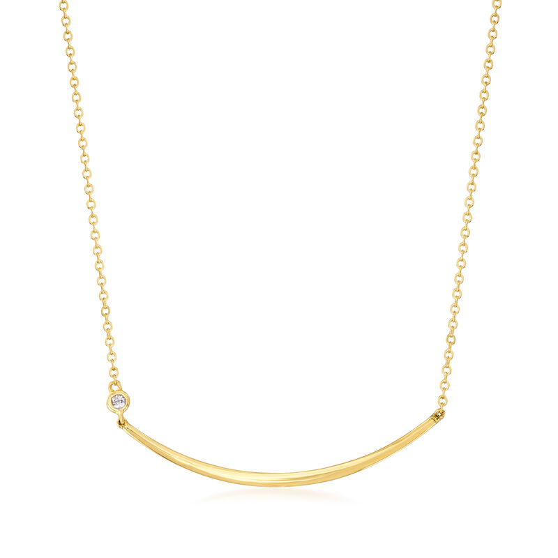14kt Yellow Gold Curved Bar Necklace with Diamond Accent image number 0