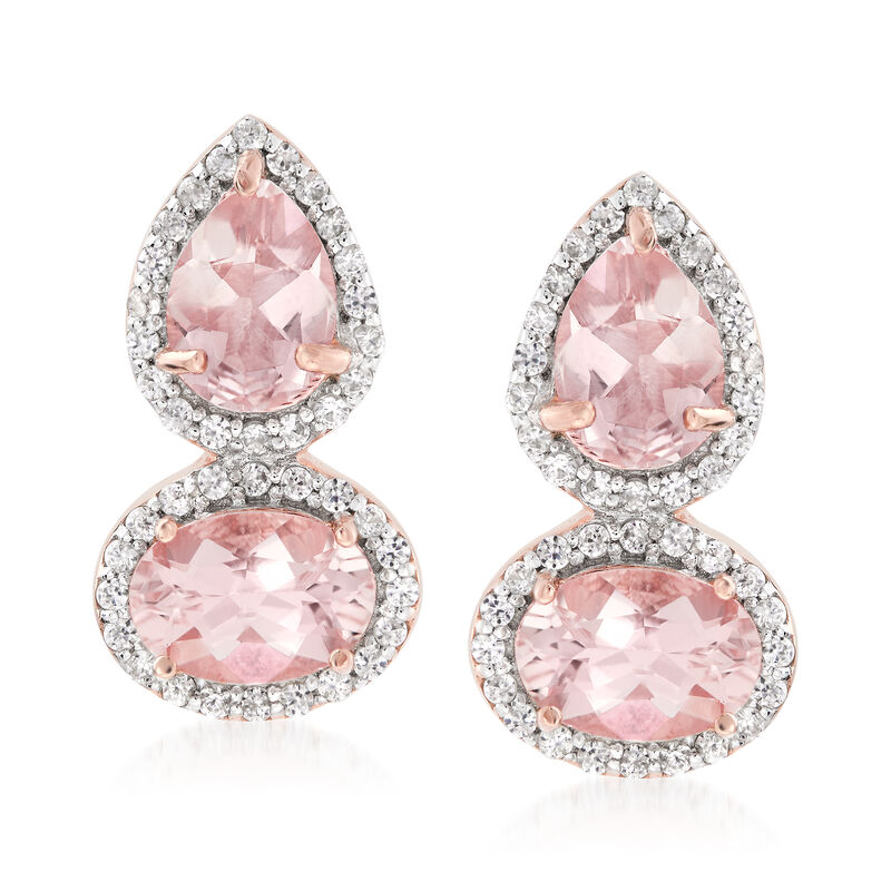 2.80 ct. t.w. Morganite and .30 ct. t.w. White Zircon Drop Earrings in 18kt Rose Gold Over Sterling image number 0