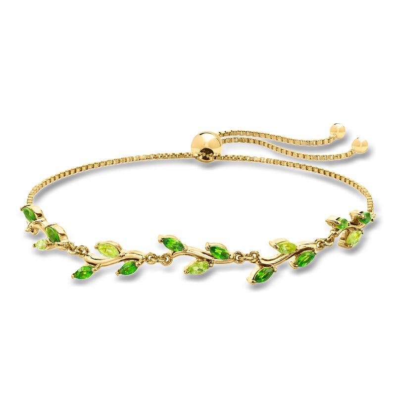 .70 ct. t.w. Chrome Diopside and .30 ct. t.w. Peridot Leaf Bolo Bracelet in 18kt Gold Over Sterling  image number 0