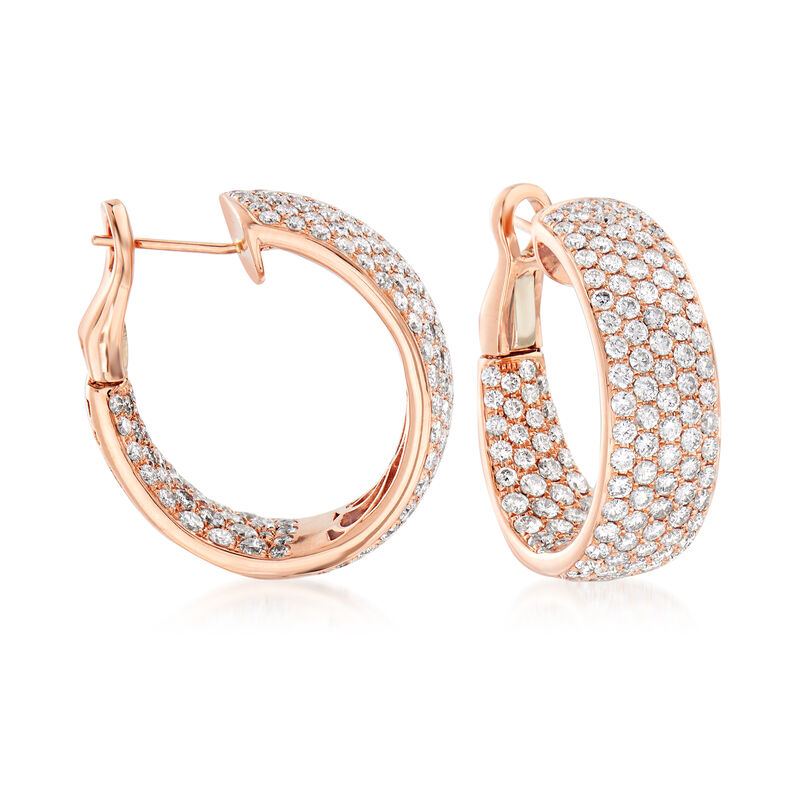 C. 2000 Vintage 6.54 ct. t.w. Diamond Inside-Outside Hoop Earrings in 14kt Rose Gold image number 0