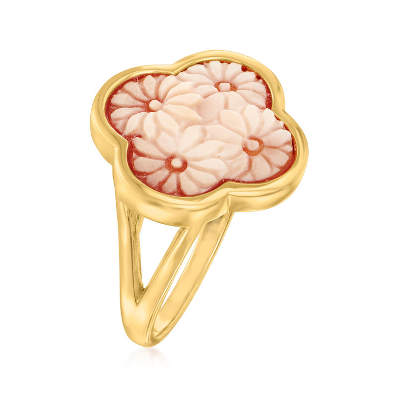 Italian Orange Shell Cameo Flower Ring in 18kt Gold Over Sterling. Size 7 image number 1