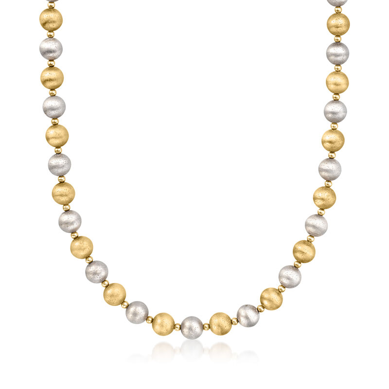 C. 1980 Vintage 14kt Two-Tone Gold Bead Necklace. 16" image number 0